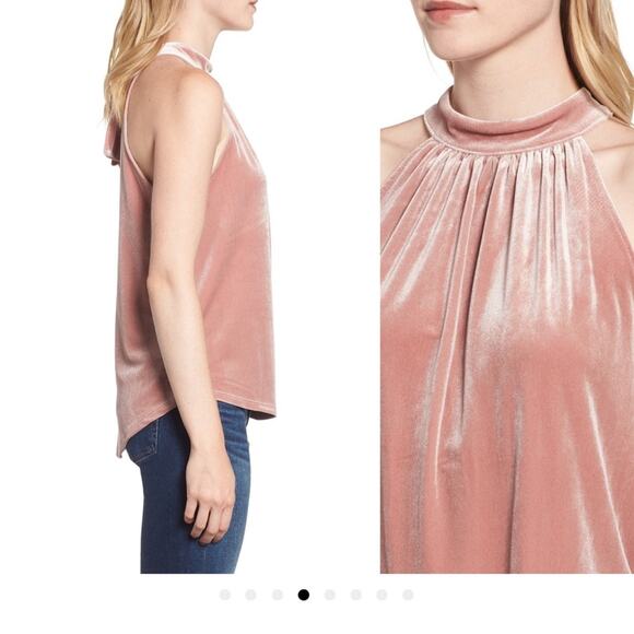 GIBSONLOOK Gibson Pink Velvet Tie Back Halter Holiday Top Women's Size Small - Picture 3 of 11